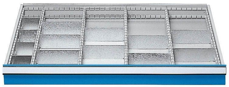 Schubladeneinsatz, Mittelfachschienen mit Trennwänden, BLH 75, 17 Fächer